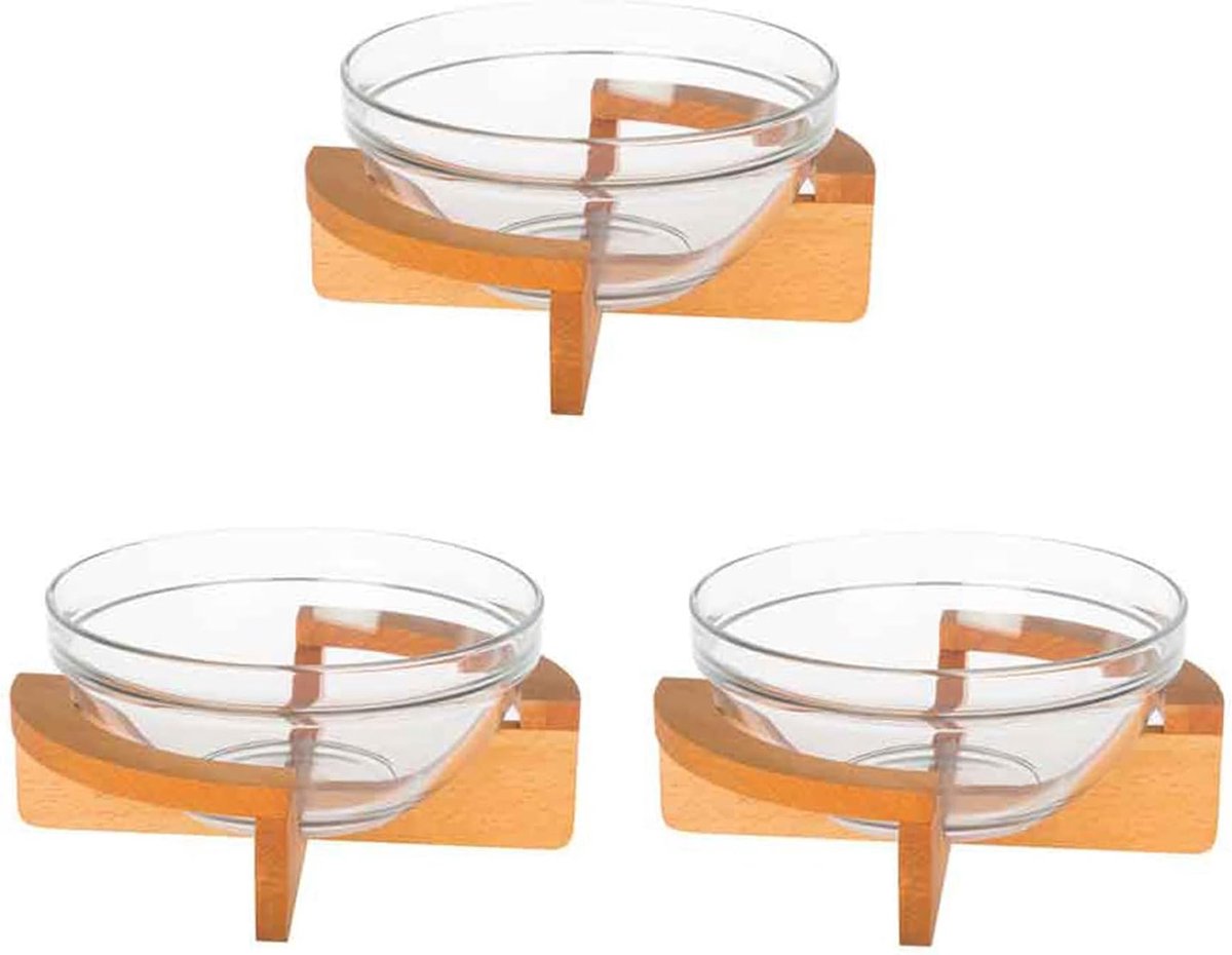 salade schaal op houten voet | 135 x 120 x 65 mm | Landelijke glazen salade schaaltjes op houten standaard | Vervaardigd uit duurzaam turks hout | Bruin