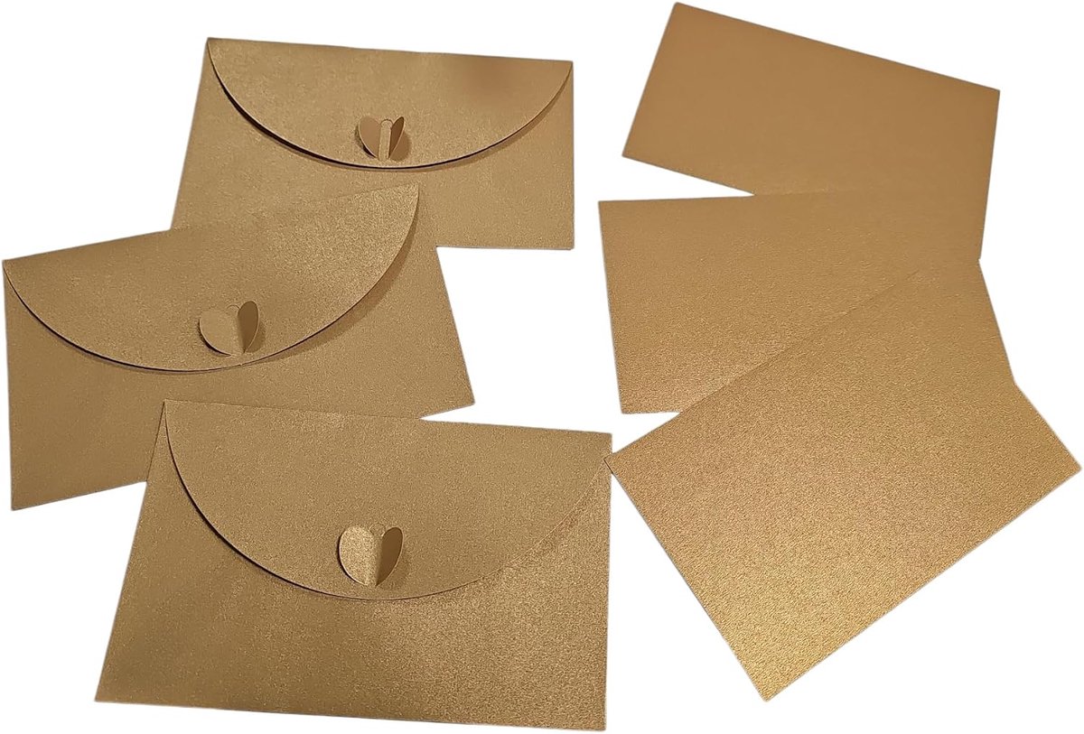 Set van 48 enveloppen met 48 kaarten, in totaal 96 stuks, formaat 11 x 17,5 cm, hartsluiting, elegant voor uitnodigingen bruiloft, Valentijnsdag, jubileum, speciale gebeurtenissen, wit, goud, zilver