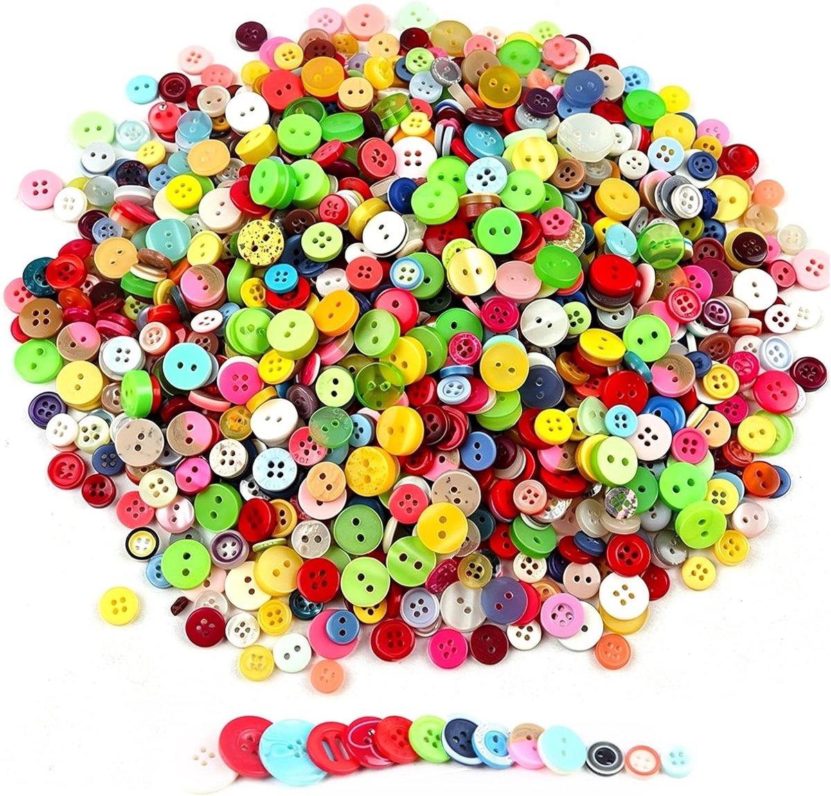 Knopen, 2000 stuks, 0,9-3 cm, knutselknopen, kunststof, gekleurde knopen om te knutselen, verschillende maten, voor doe-het-zelf knutselen, naaien, kledingdecoratie, scrapbooking, decoreren