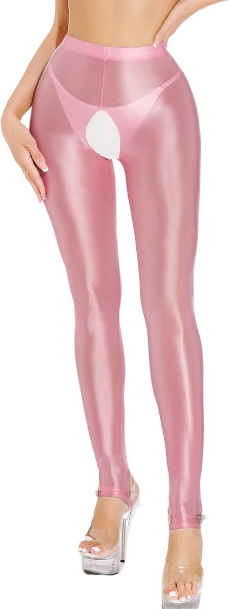 Damespanty olieachtige glans tights broek skinny sexy leggings hoge taille yogabroek tights EU S-L (Azië M-XL)