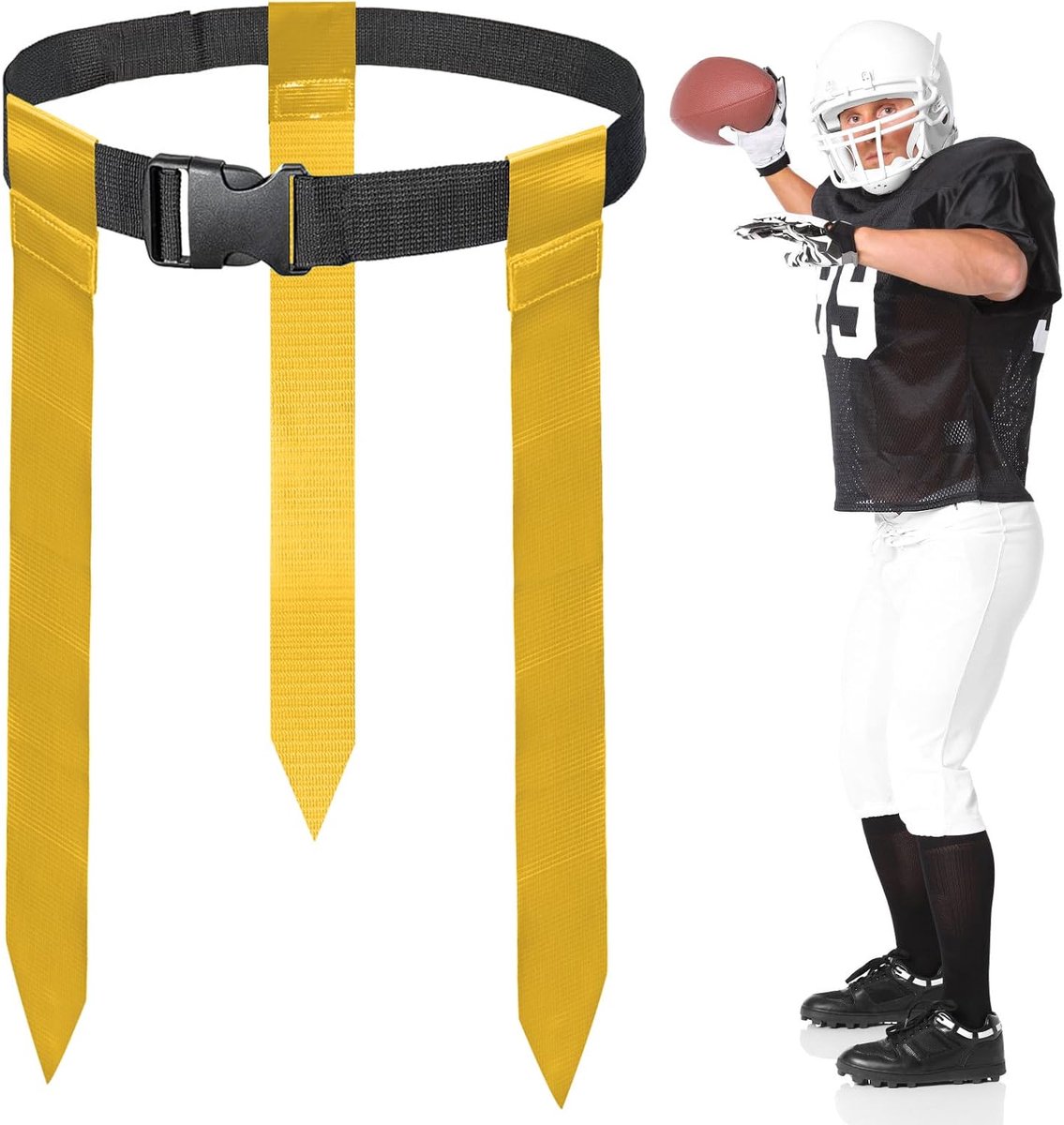Rugby Riem met 3 vlaggen, 130 cm, verstelbare vlag, voetbalriem met klittenbandsluiting voor kinderen, jongeren en volwassenen, robuuste rugby-uitrusting voor training, school en familiespelletjes