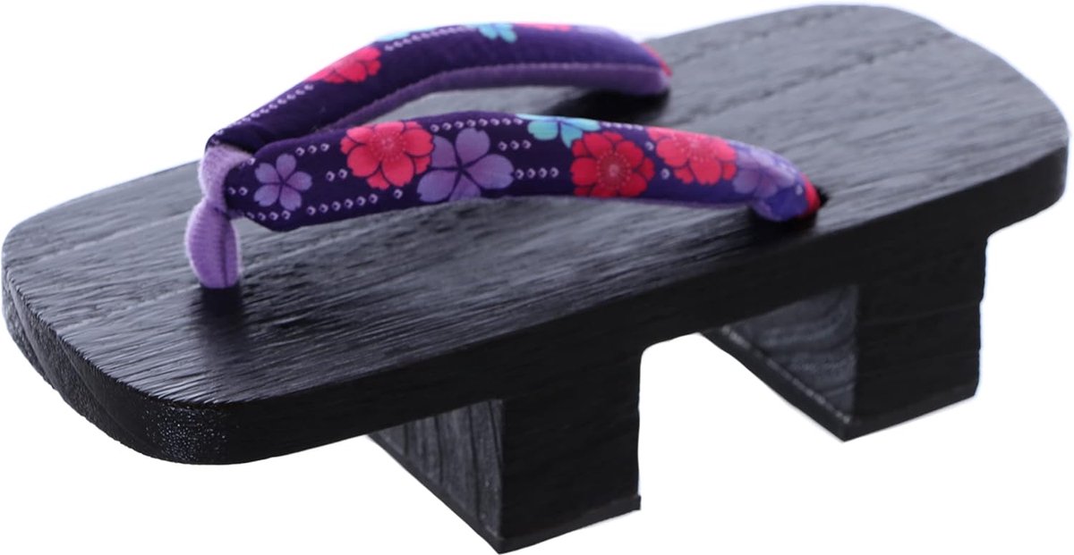 Lila Sakura Bloemen Zwart Hout Japan Geta Dubbele Hak Sandaal Tabi Kimono Geisha, multicolor, 38 EU