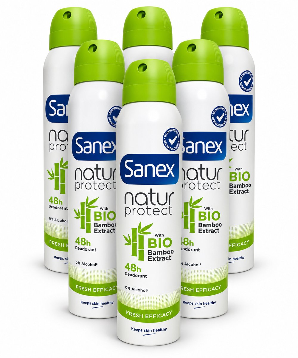 Sanex Natur Protect Deodorant Spray – 0% Alcohol – Bio Bamboo Extract – 48H Bescherming – 6 x 200 ml
