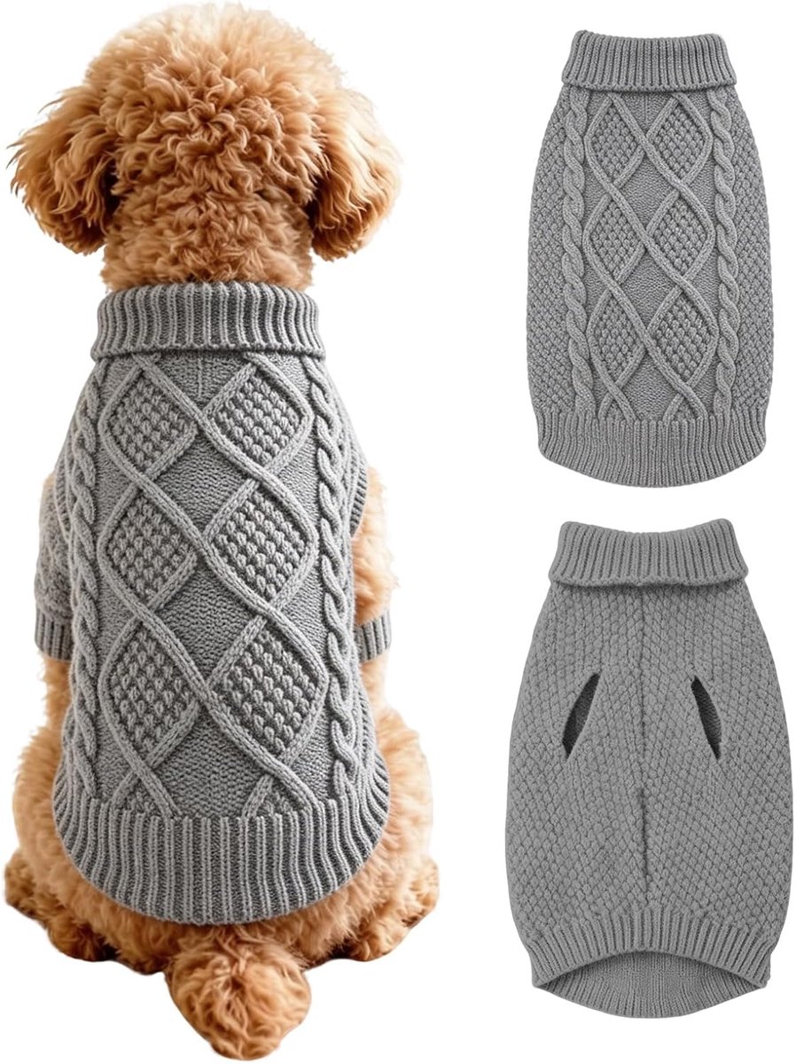 Truien, zachte gebreide trui huisdier outfit met riemgat, winterjas warme truien voor kleine, middelgrote en grote honden, zachte warme huisdiergebreide kleding voor herfst