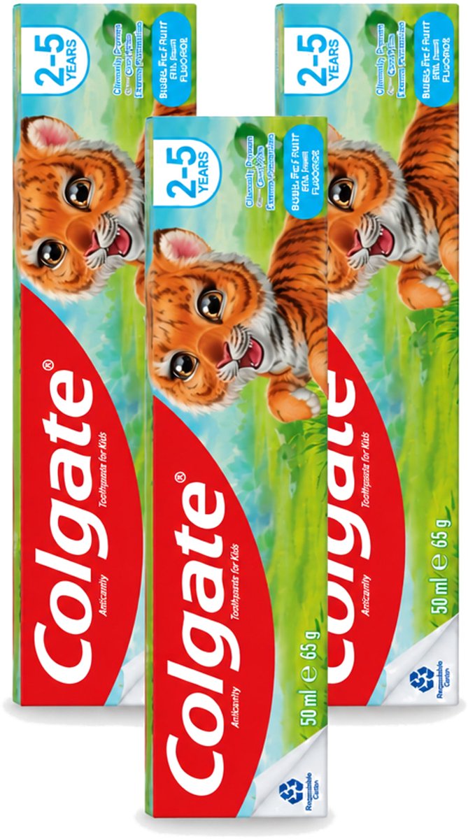 3 x Colgate - Bubble Fruit - Kindertandpasta - Voor 2 tot 5 jaar oud - 50ml - Voordeelverpakking - 3 stuks