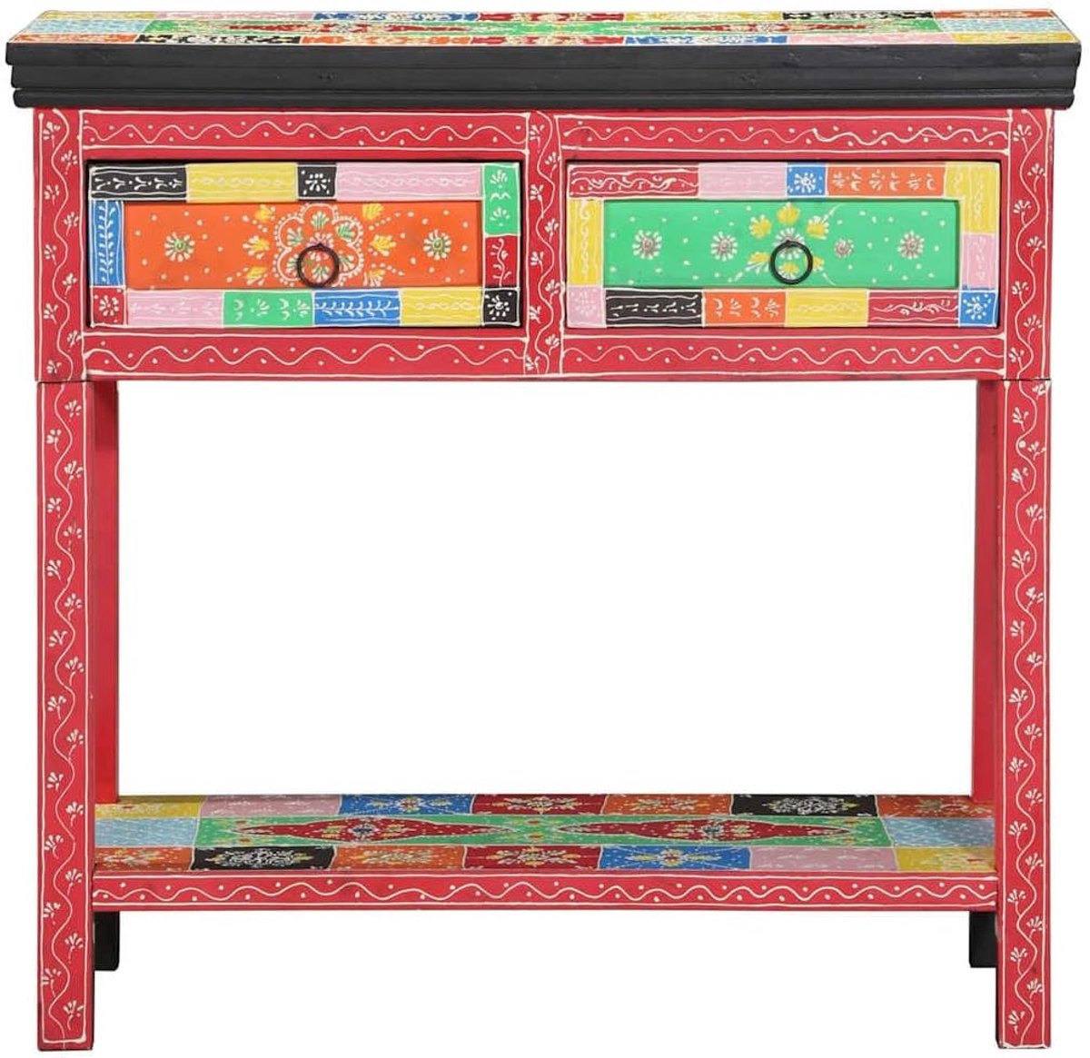 Consoletafel met 2 laden, haltafel van acaciahout, meerkleurig, 80 x 35 x 76 cm, bijzettafel voor woonkamer, hal, entree