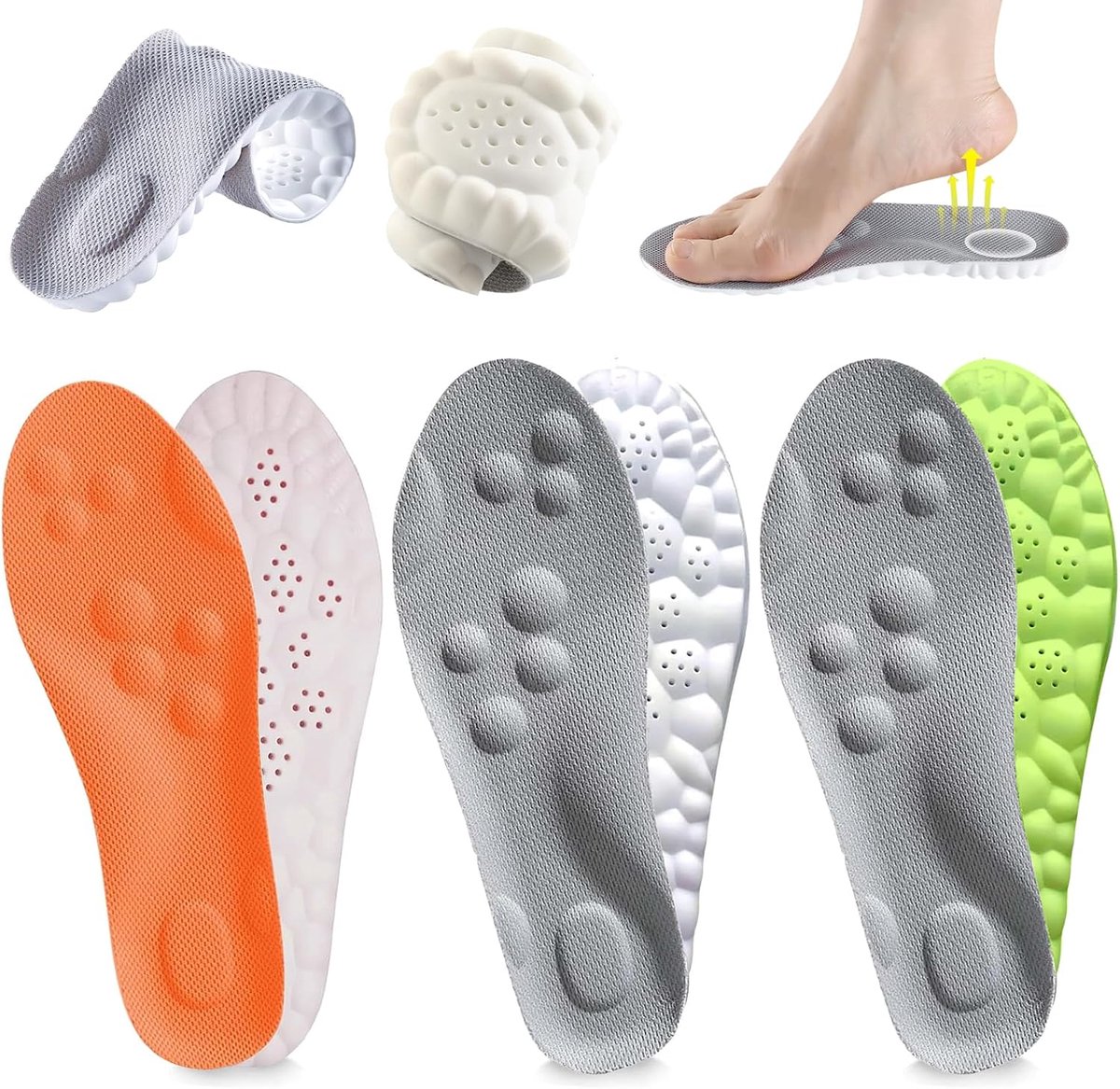 3 paar orthopedische inlegzolen, zacht en ademend, inlegzolen van traagschuim, inlegzolen voor dames en heren voor lange wandelingen, wandelen of hardlopen (42 EU 265 mm)