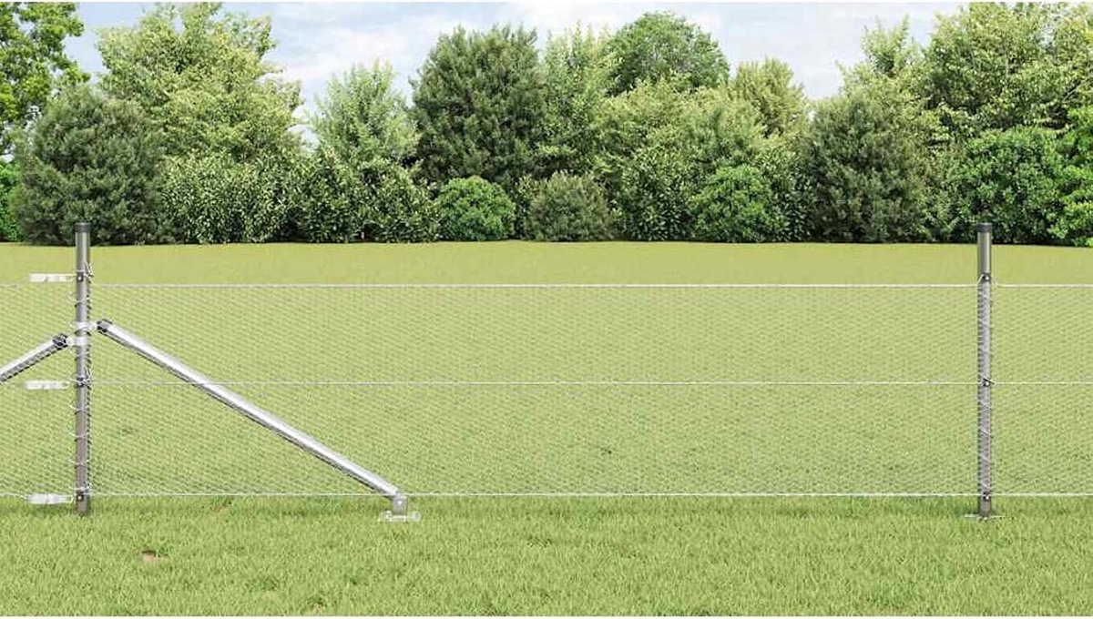 Zeshoekige omheining 0,4 x 25 m, hekpalen met punt 13 stuks Ø 32 mm 60 cm verzinkt staal, tuinhekken draadomheining voor hekken, groentebedden, kippenhokken, weideperstuk 3353360