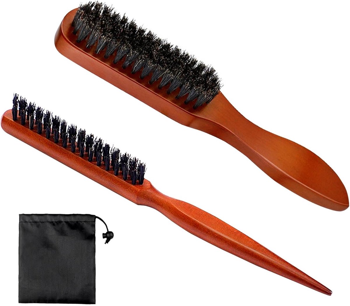 2-delige borstelharen, beukenkam, zachte natuurlijke varkenshaar voor mannen en vrouwen, dun, dik, krullend golvend, droog beschadigd haar, styling, grote en kleine baardborstel met opbergtas