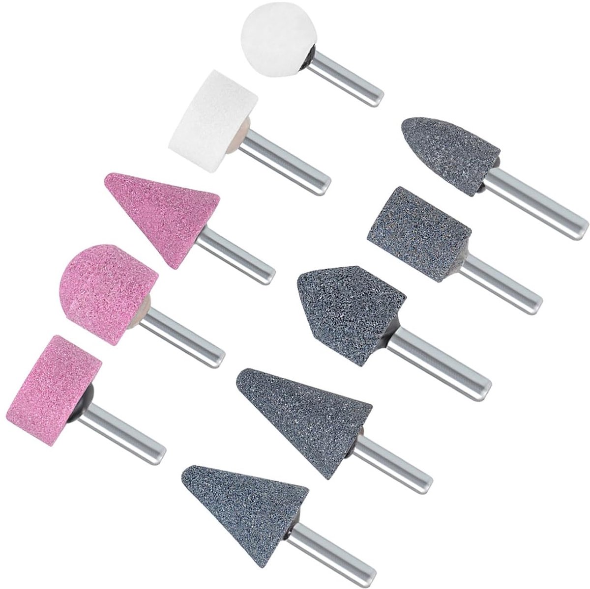 punten set 6 mm schacht nikkel geplateerd koolstof staal slijpwiel polijstkop bit - (toepassing: voor rotatiegereedschap) 10 stuks