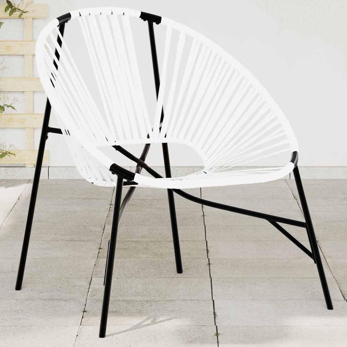 Tuinstoel in eivorm, zwart en wit, polyrotan, vrijetijdsstoelen, terrasstoelen voor terrassen
