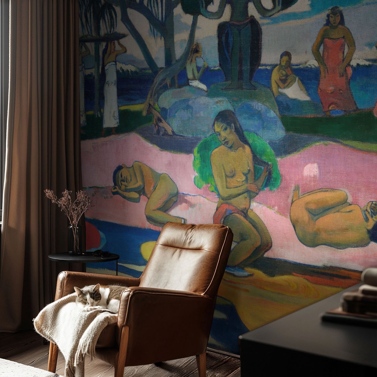 Coloray Vliesbehang - Roze Snellijm Behang - 104x70 cm - Tropische Vakantiebestemming Muurschildering - Slaapkamer behang Mensen - Fotobehang Vlies - Slaapkamer behang