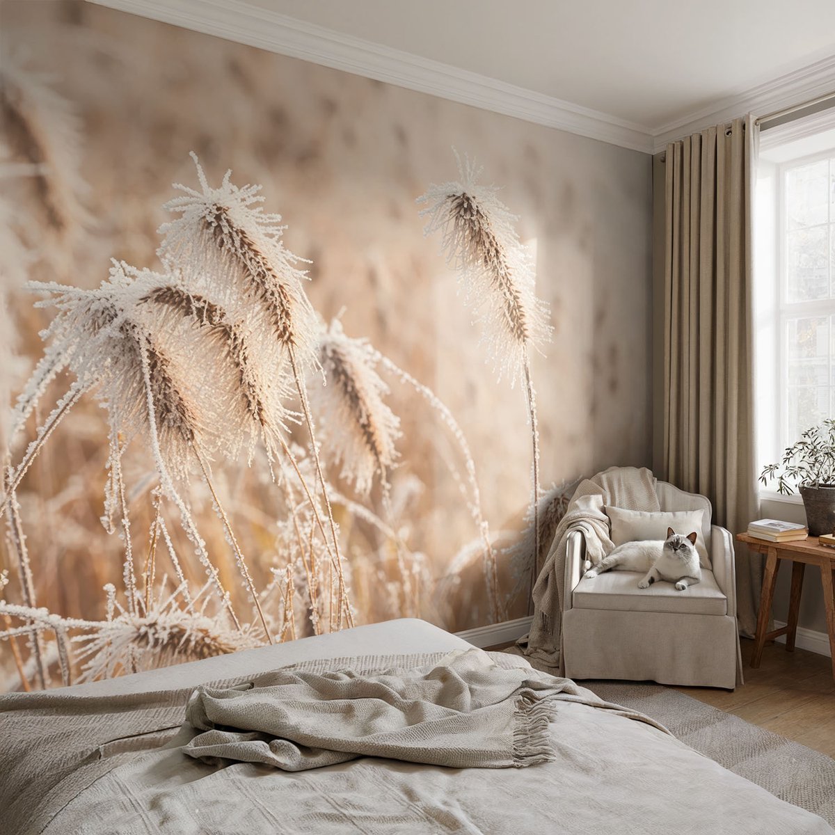 Coloray Vliesbehang - Wit Snellijm Behang - 104x70 cm - Winterlandschap Fotobehang Vlies - Woonkamer behang Bloemen En Planten - Muurschildering - Woonkamer behang