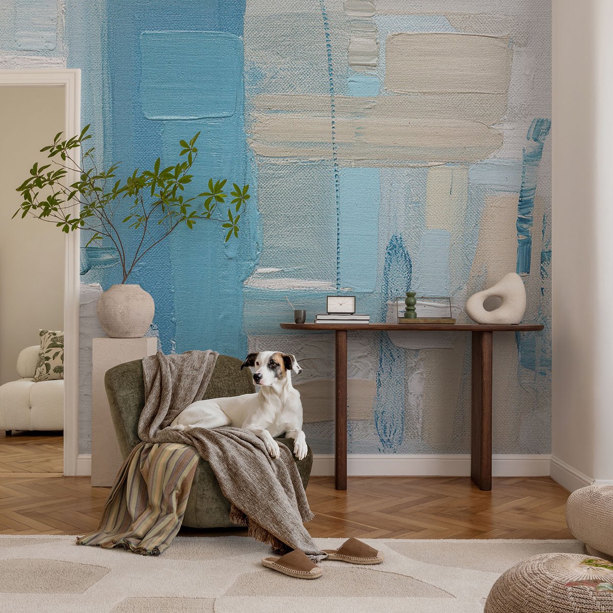 Coloray Vliesbehang - Blauw Snellijm Behang - 104x70 cm - Moderne Harmonie Fotobehang Vlies - Woonkamer behang Abstractie - Muurschildering - Woonkamer behang