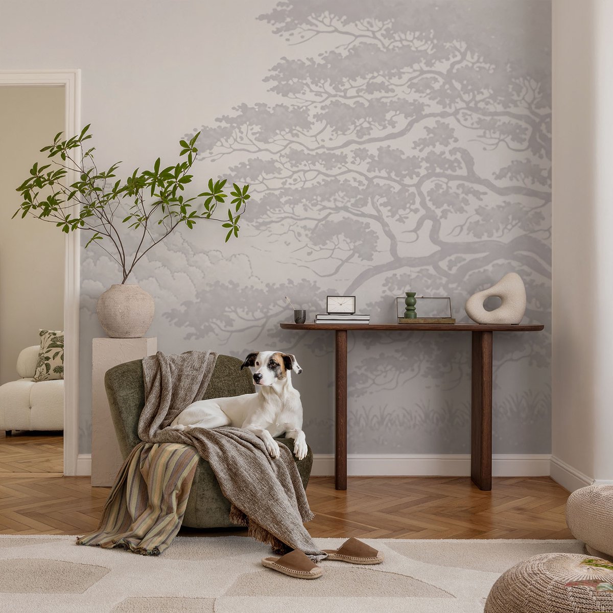 Coloray Vliesbehang - Grijs Snellijm Behang - 104x70 cm - Kasteellandschap Muurschildering - Gang behang Landschappen - Fotobehang Vlies - Gang behang
