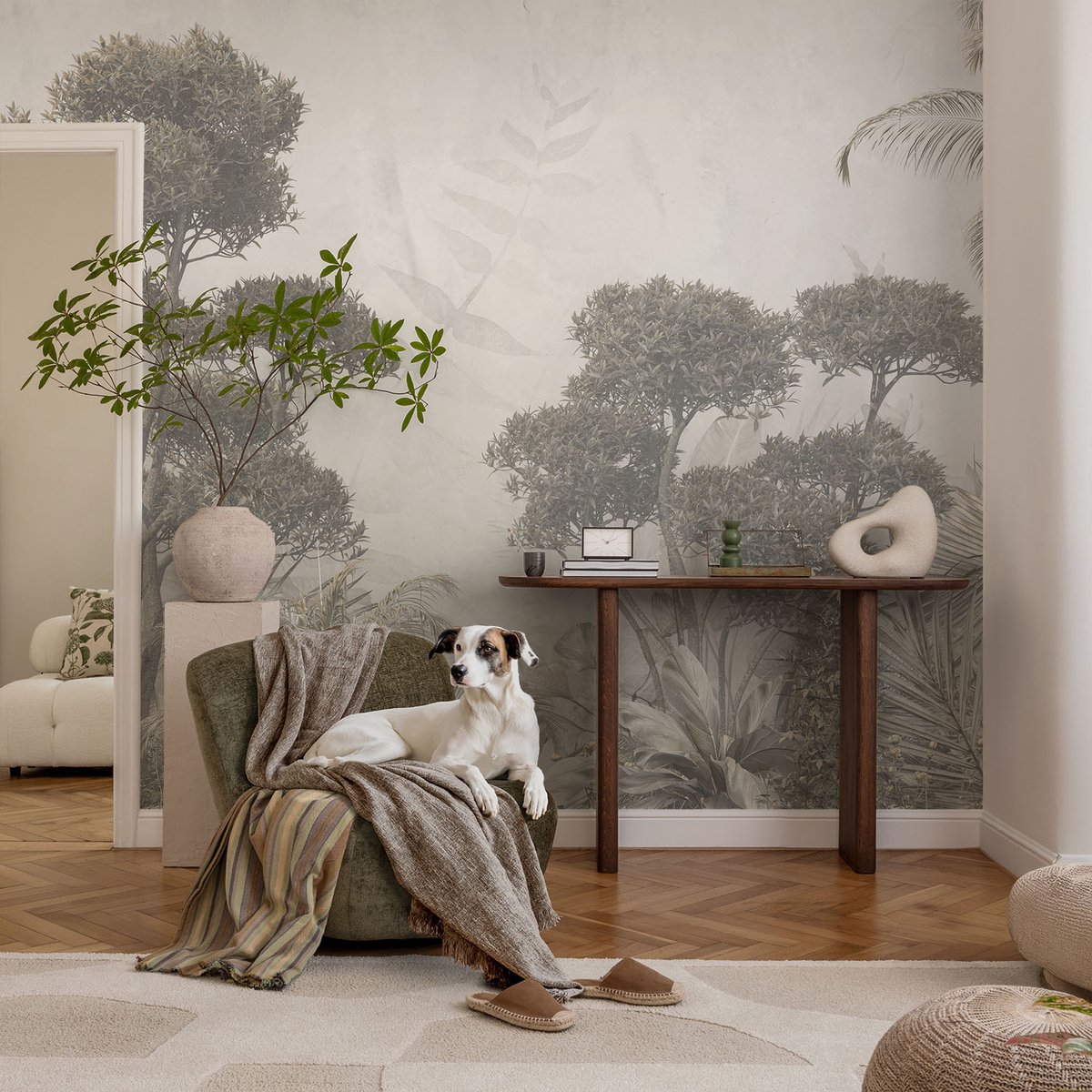 Coloray Vliesbehang - Wit Snellijm Behang - 104x70 cm - Tropische Jungle Muurschildering - Slaapkamer behang Bloemen En Planten - Fotobehang Vlies - Slaapkamer behang