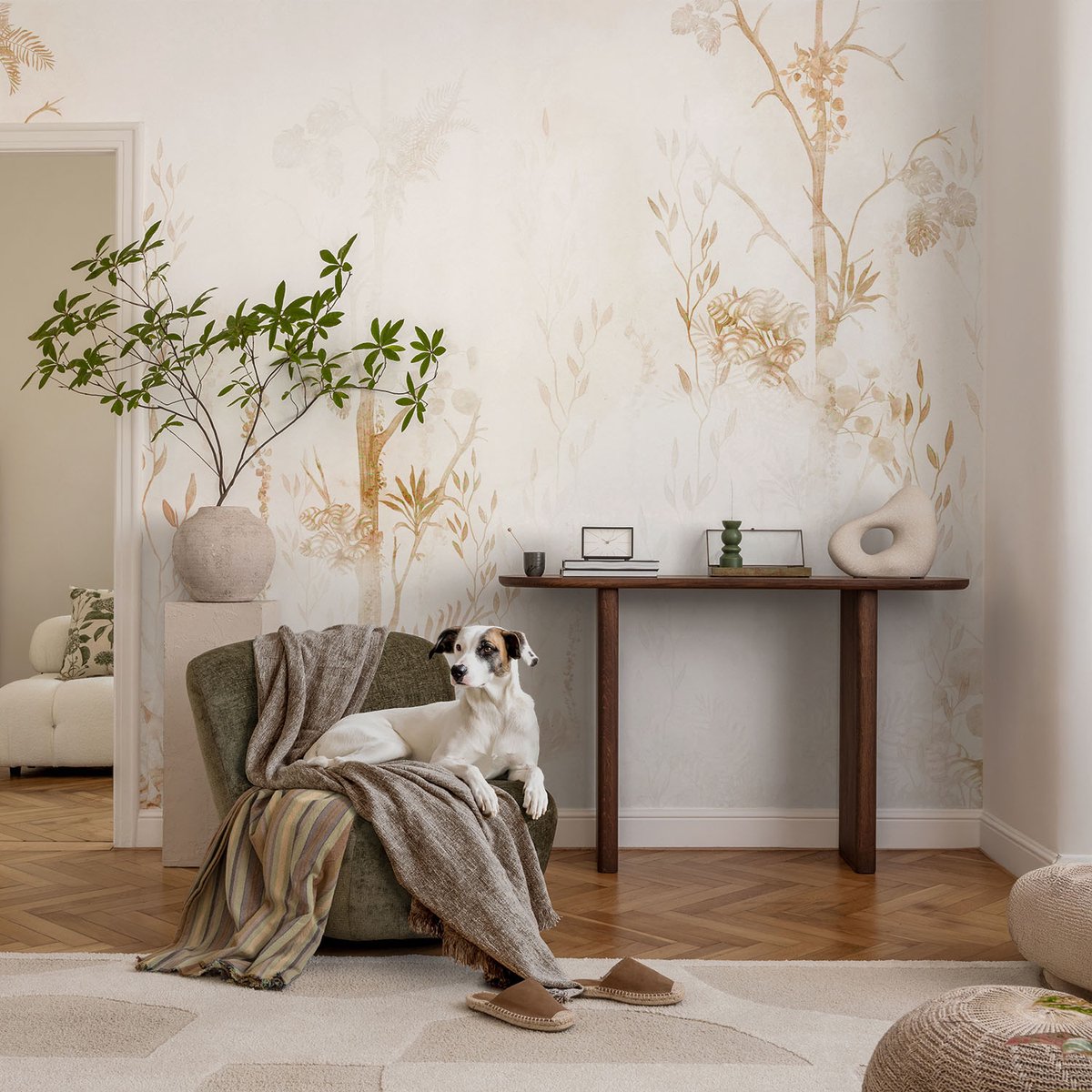 Coloray Vliesbehang - Wit Snellijm Behang - 104x70 cm - Botanische Elegantie Muurschildering - Slaapkamer behang Bloemen En Planten - Fotobehang Vlies - Slaapkamer behang