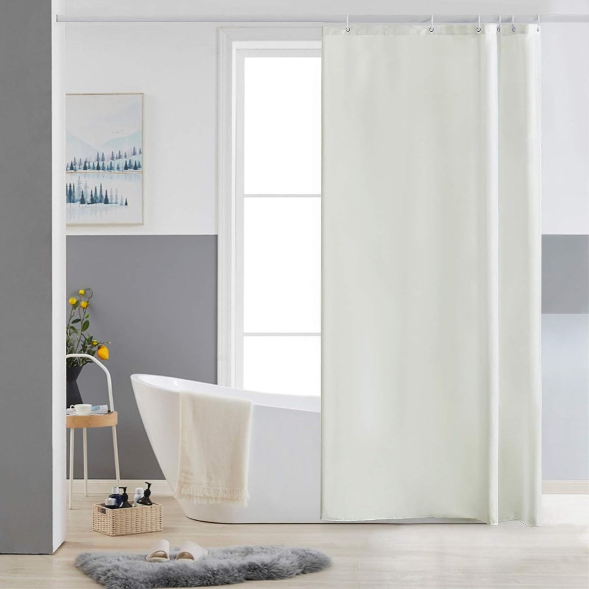 Kleine Douchegordijn Anti Schimmel Polyester Stof Waterdicht Douchegordijnen Wasbaar Textiel voor Badkuip of De Badkamer 6 Douchegordijnhaken Beige 80x180cm.