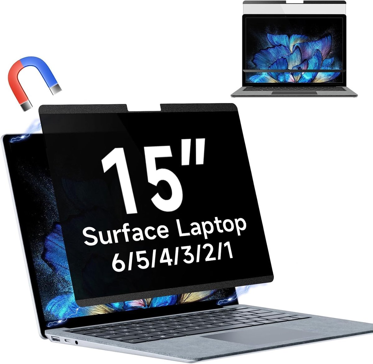 Privacyfilter voor 15 inch Microsoft Surface Laptop 5/4/3/2/1, afneembare displaybescherming, blauwlichtfilter, anti-spionagescherm voor computer oppervlak 15 inch