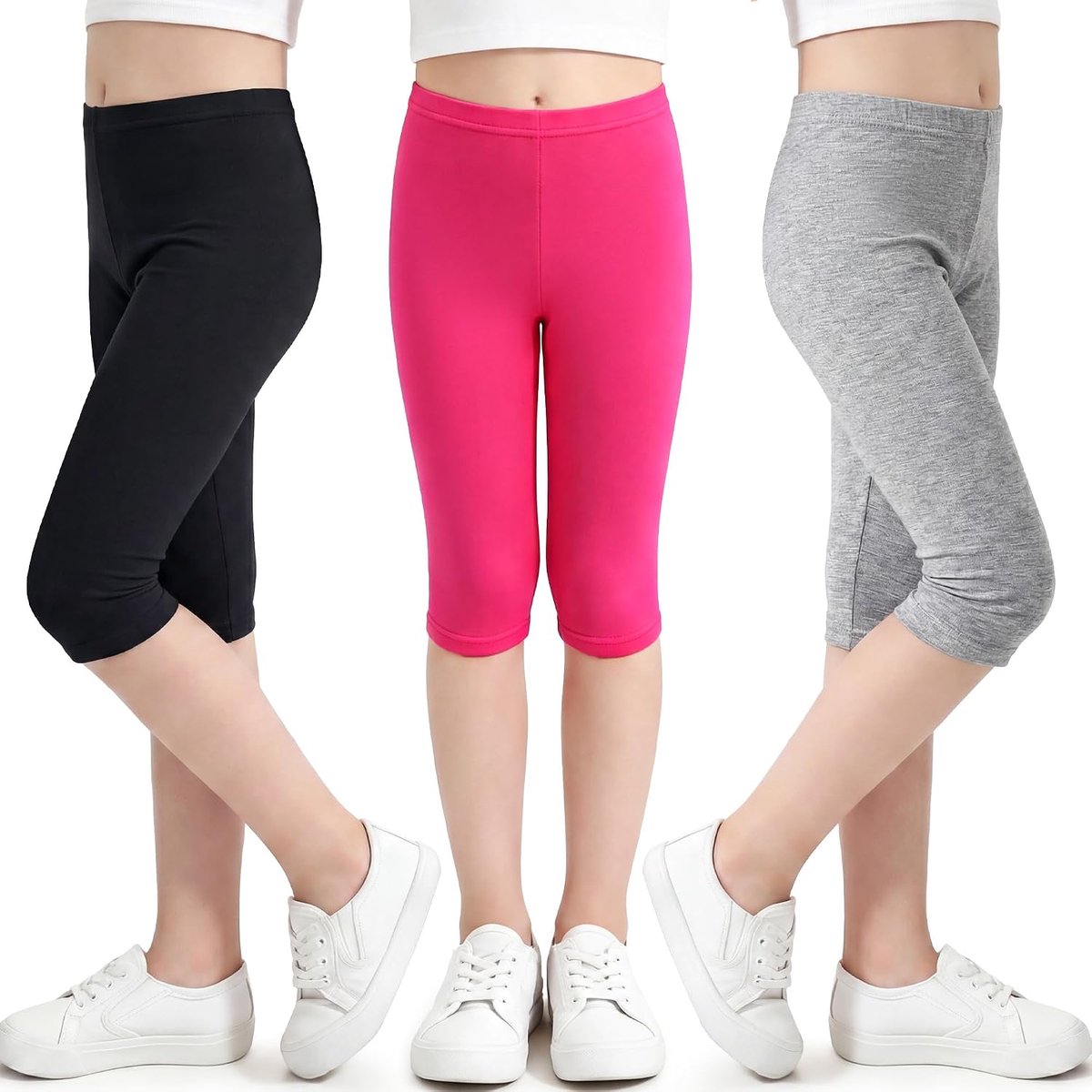 Meisjes, modal, 3-pack, 3/4-lange fietsbroek kinderen elastisch ademend sportbroek zachte comfortabele capribroek effen, sportkleding zomerbroek, 4-11 jaar, maat 104-146