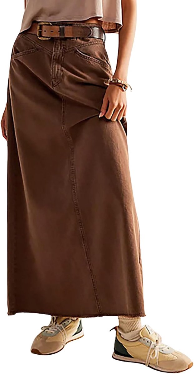 Dames Casual Elegant A-Lijn Denim Zomerrok Met Zakken Hoog Taille Maxirok