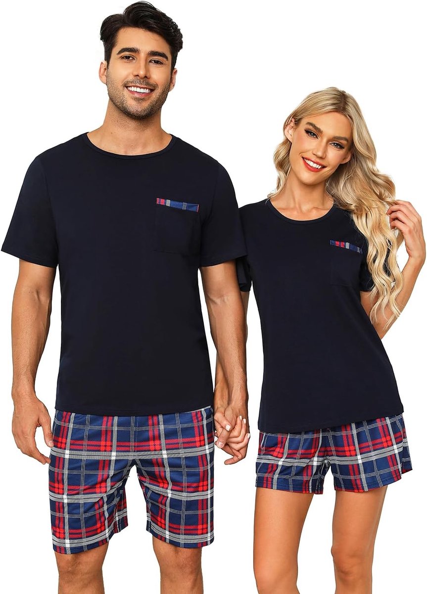 Pyjama voor koppels katoenen loungeset korte mouwen tops en shorts zachte nachtkleding S-XXL
