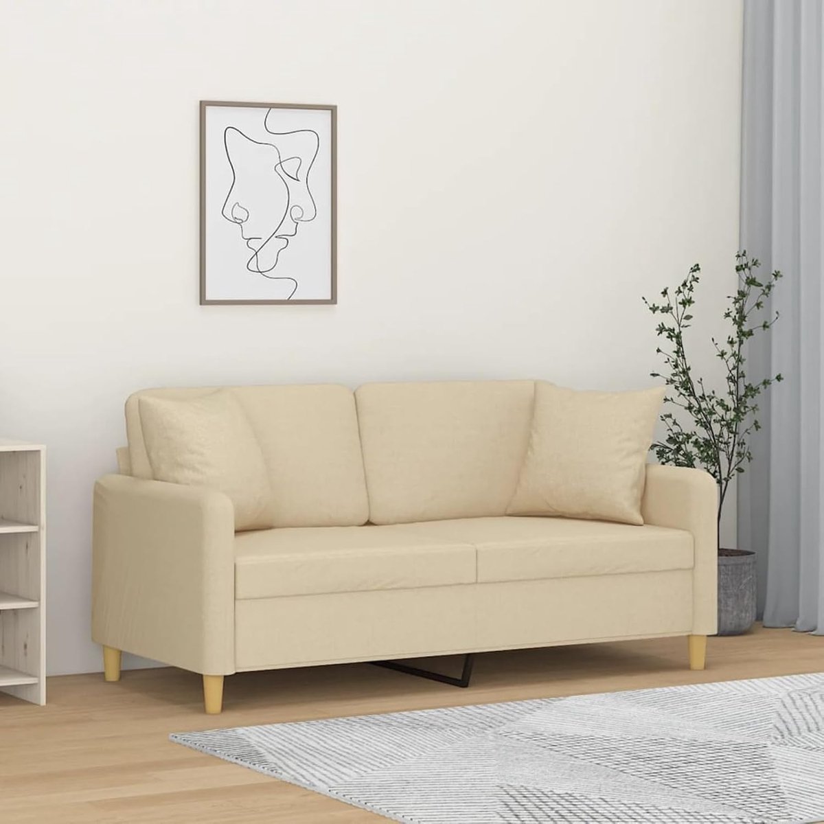 2-zitsbank met sierkussen, crème, 140 cm, stof, gestoffeerde bank, zitgroep voor woonkamer, appartement, kantoor, logeerkamer, 3200911