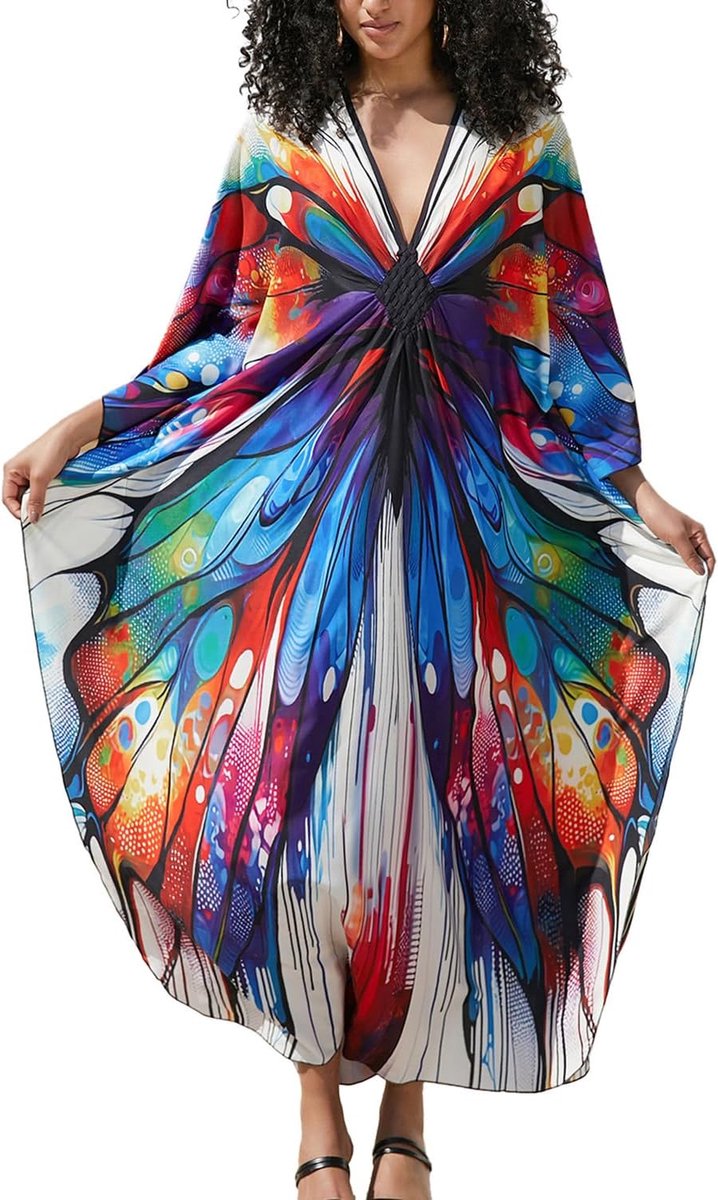 Bloemen Lange Kaftan Maxi Jurk Pluse Size Bikini Strand Cover Up Gewaden