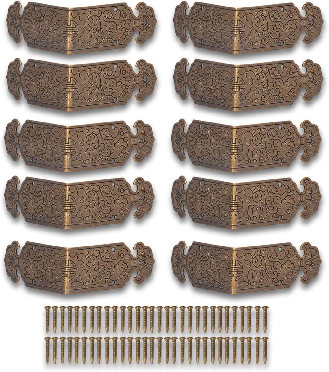 10 sets 5 cm meubelhoekbeschermers, antieke decoratieve hoeken, hoekbescherming voor metalen kasten, tafelbescherming met Chinese antieke koperen randen (#2)