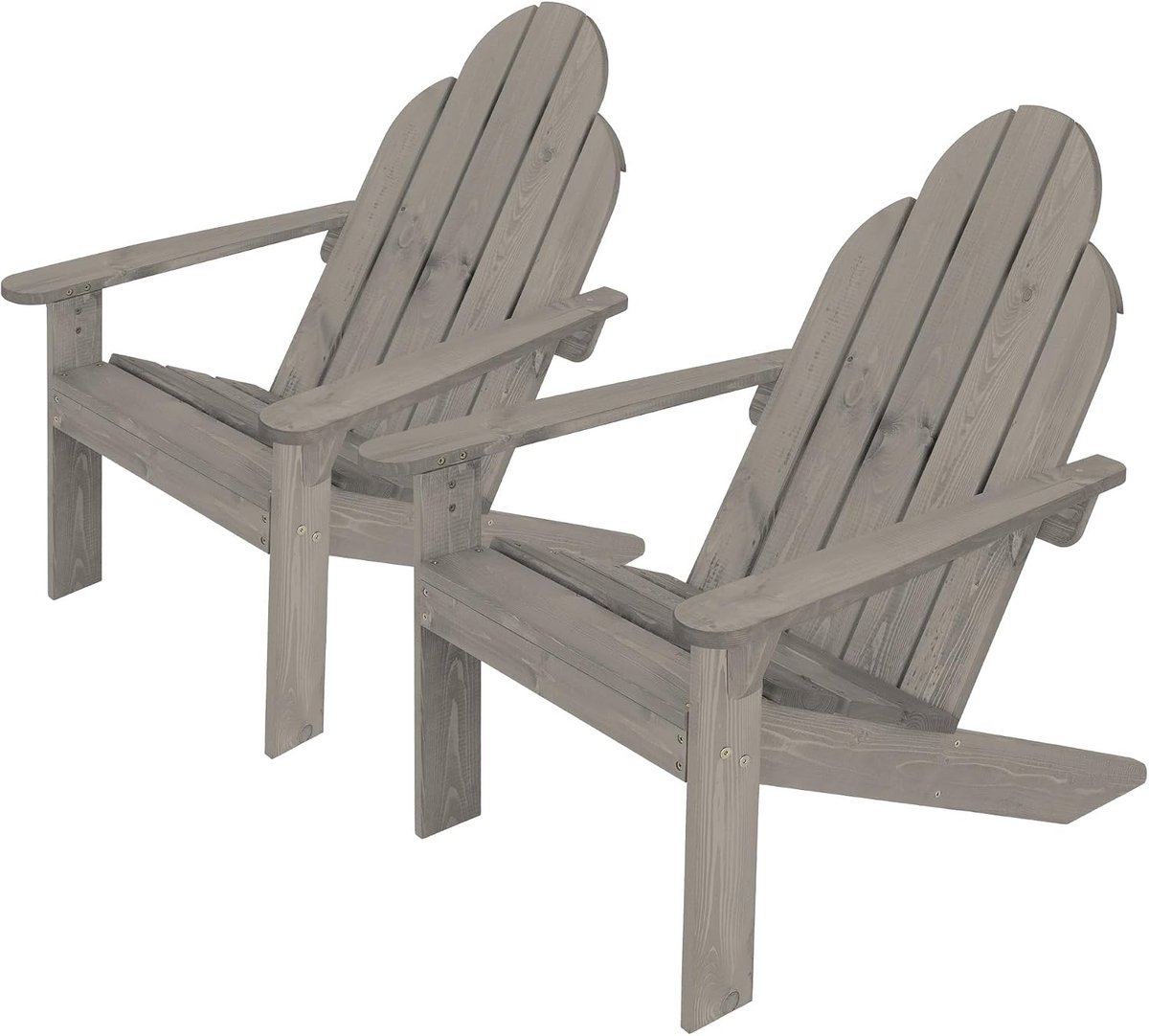 Adirondack stoel set van 2 gemaakt van massief dennenhout, 92,5x70x89 cm, grijs, tuinstoel met rugleuning en armleuningen, ergonomische houten stoel, tuinstoel, relaxstoel voor balkon, tuin