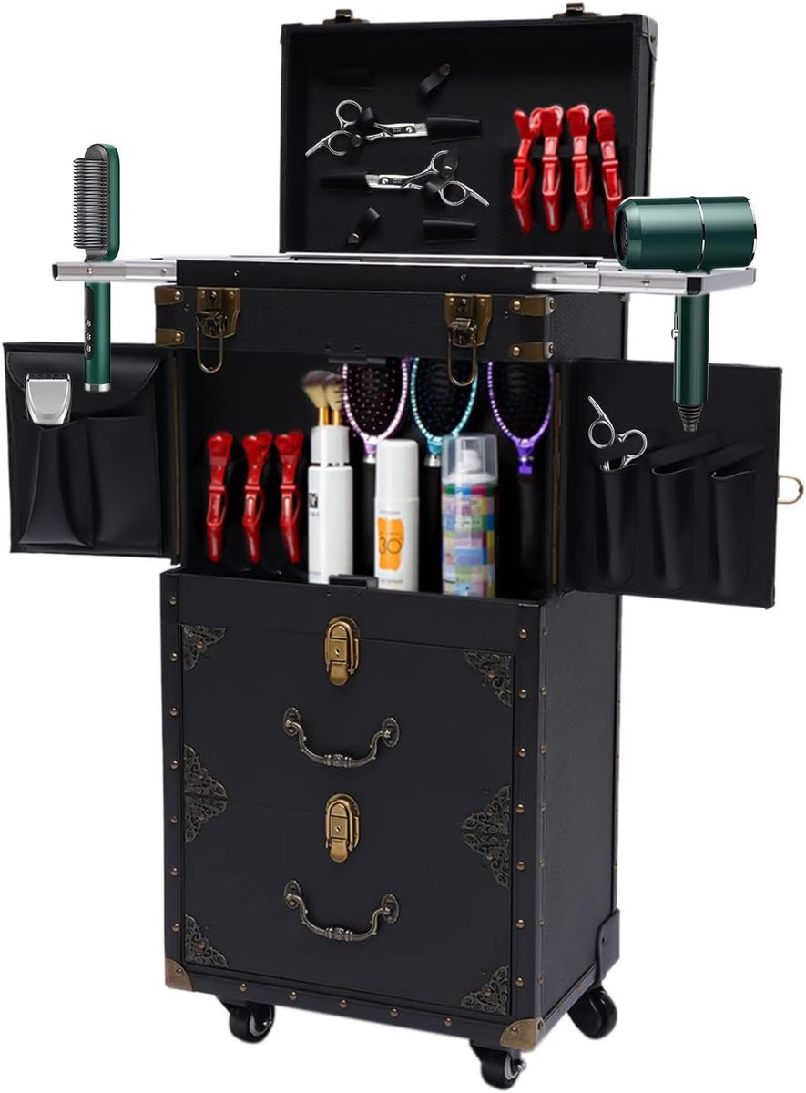 Kapperswagen, 4 niveaus, bedieningswagen met wielen, salon werkwagen, rolwagen, trolley, stylist, kapper