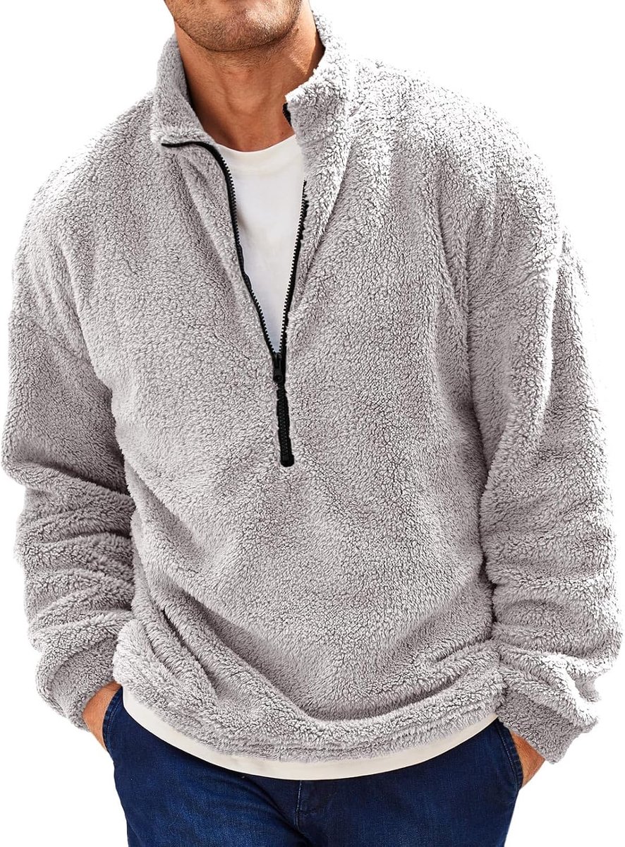 Heren pluche pullover 1/4 rits teddy fleece sweatshirt Fuzzy Sherpa bovenstuk lichte casual basic trui tops herfst winter