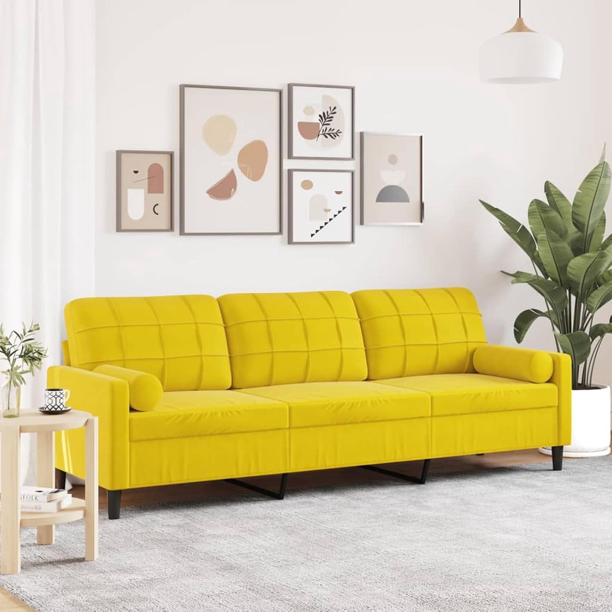 3-zits met sierkussen, geel, 210 cm, fluweel, gestoffeerde bank, zitgroep, bank voor woonkamer, appartement, kantoor, logeerkamer, 3278245