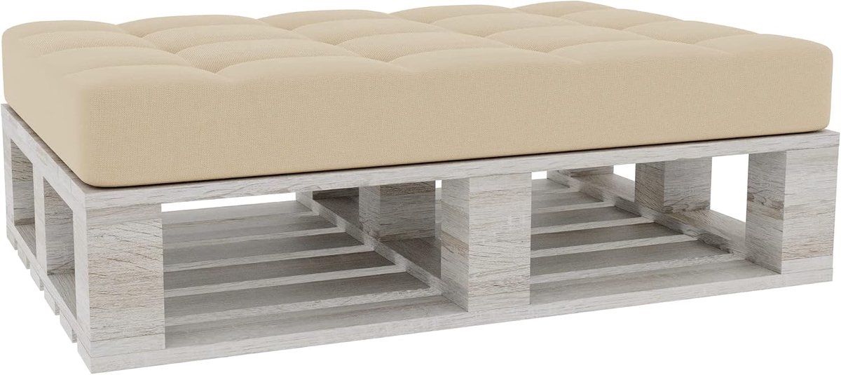 Palletkussens Zitkussens Rugleuning Gewatteerd PFG (Zitkussen 120x80, Cream)