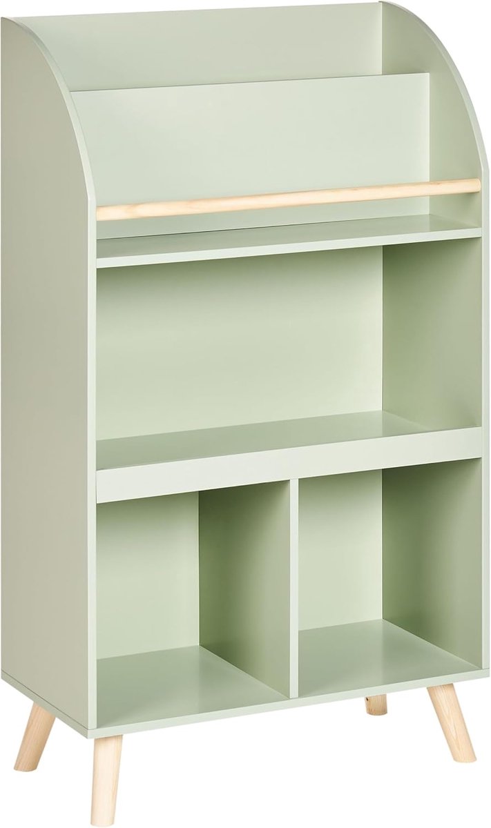 Boekenkast met 3 planken kinderkamer grenenhout MDF houten poten lichtgroen Liloet