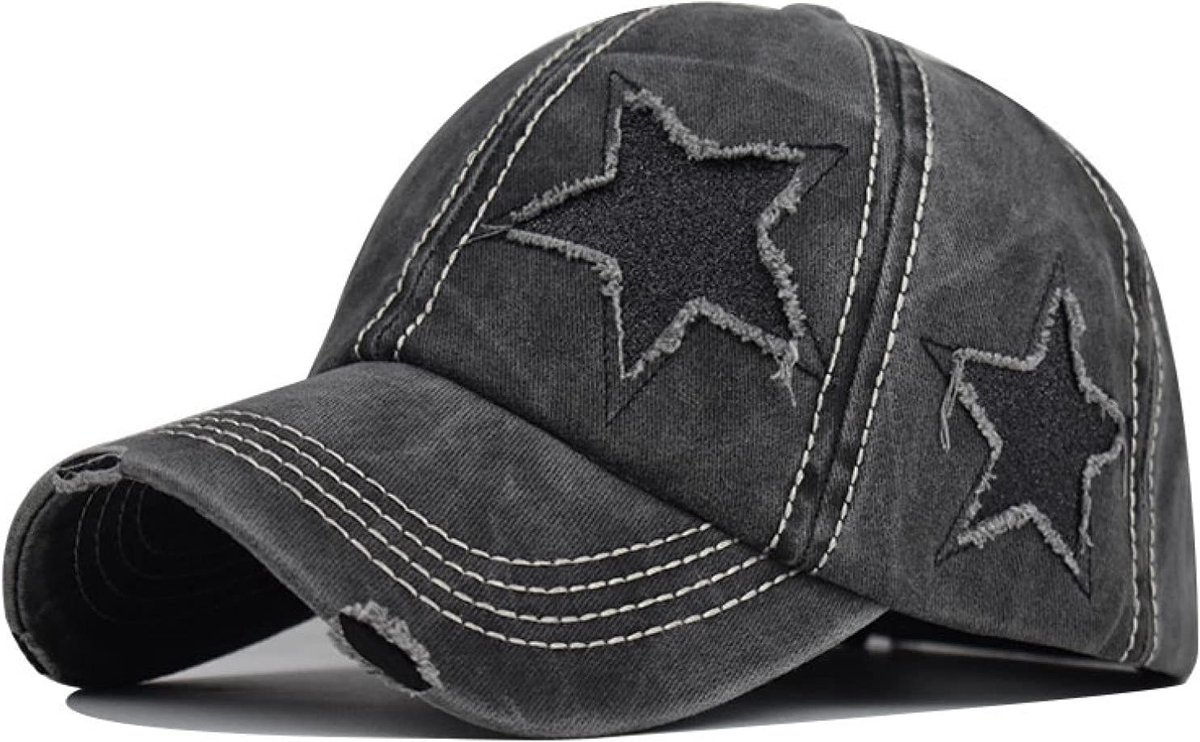Gewassen Katoen Paardenstaart Honkbal Cap Vrouwelijke Effen Kleur Outdoor Zonnehoed Retro Pentagram belichaamd Vizier Meisje Sport