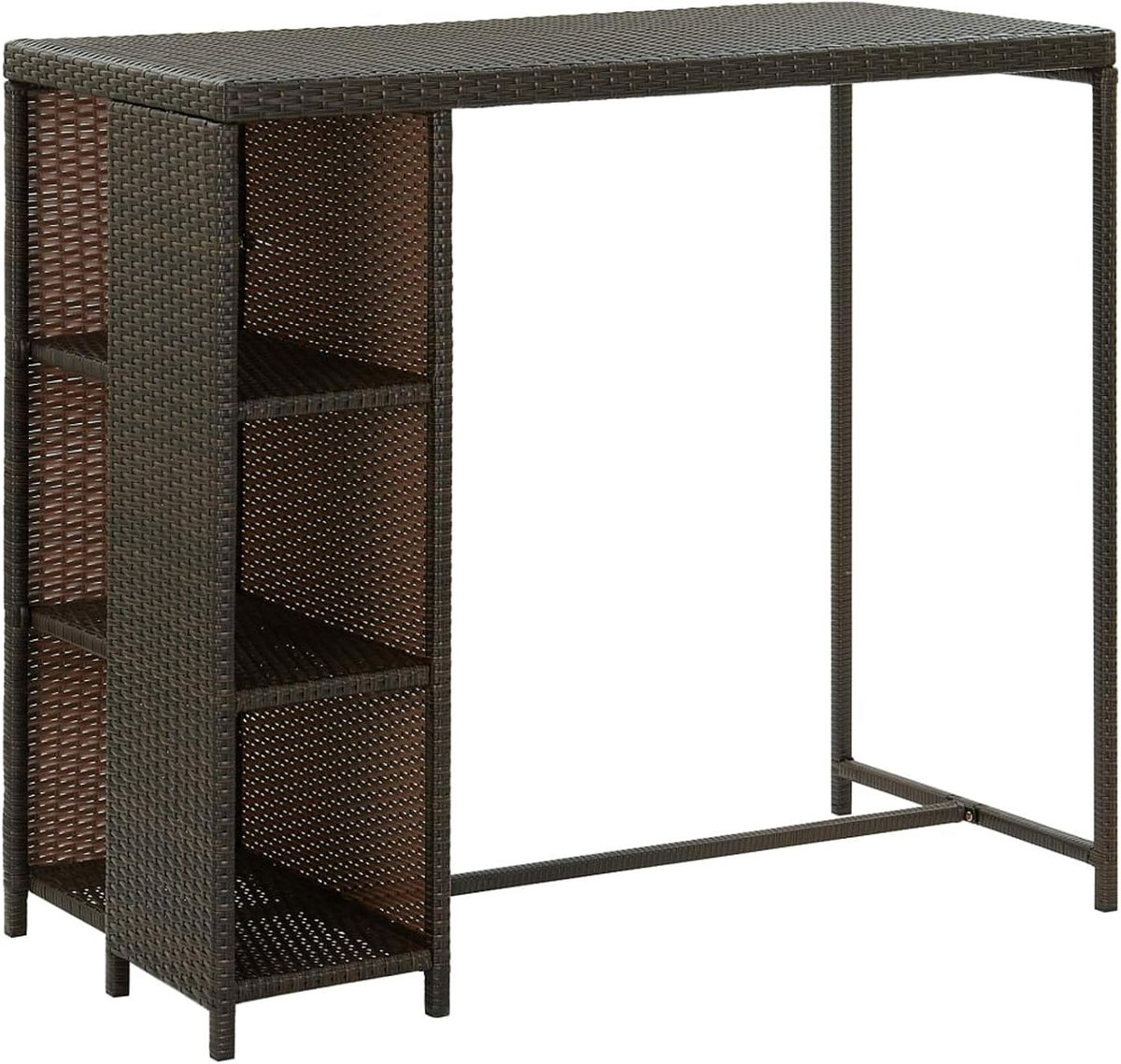 Bartafel voor de tuin, met legplanken, van polyrotan, 120 x 60 x 110 cm, schiereiseltafel met legplank, hoge tafel van rotan, bartafel voor buiten, terras