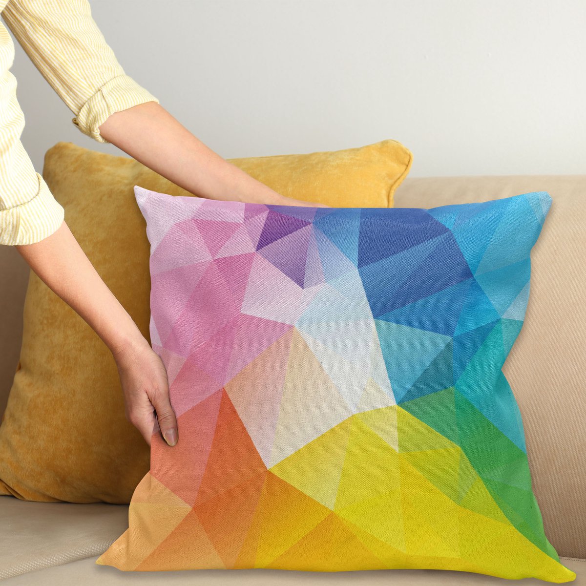 ABAKUHAUS Regenboog Kussenhoes, Fractal Farbige Lijnen, Water- en Vuilafstotende Stof met Digitale Print voor Binnen en Buiten, 40 x 40 cm, Meerkleurig