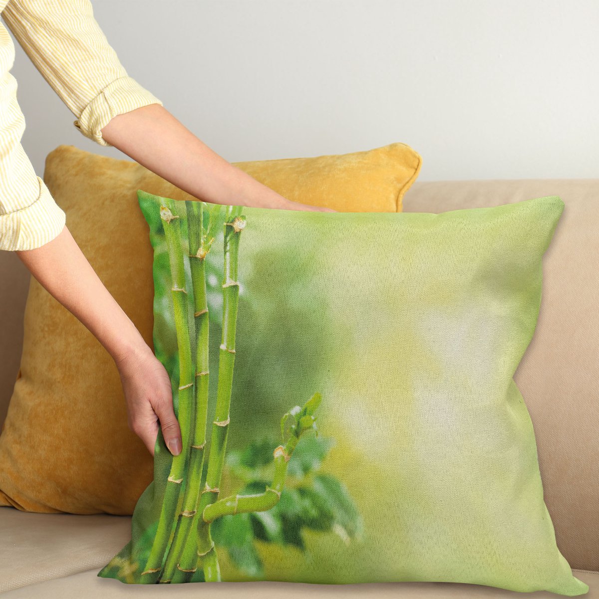ABAKUHAUS Spa Kussenhoes, Bambusse grüne Bomen, Kussenhoes zonder Binnenkussen, met Ritssluiting, Dubbelzijdige Print, Wasbaar, 40 x 40 cm, Groen en Lichtgroen