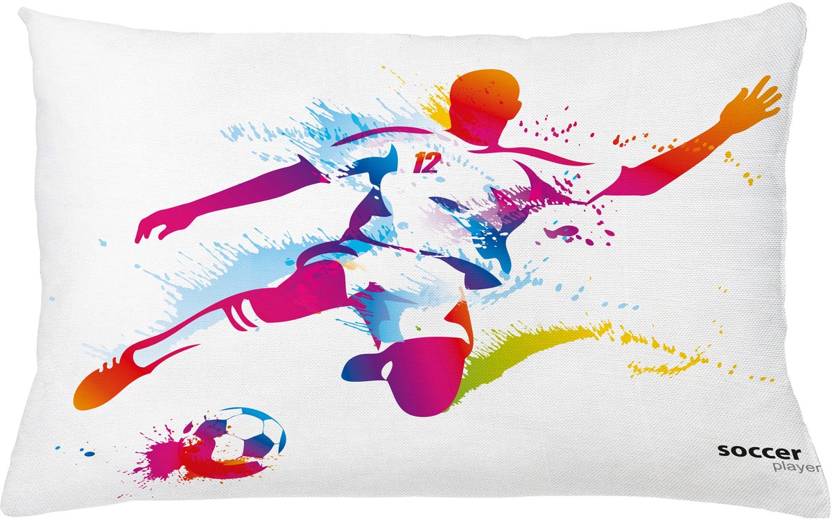 ABAKUHAUS Teen Zimmer Kussenhoes, Voetbal schlägt de Ball, Water- en Vuilafstotende Stof met Digitale Print voor Binnen en Buiten, 65 x 40 cm, Meerkleurig