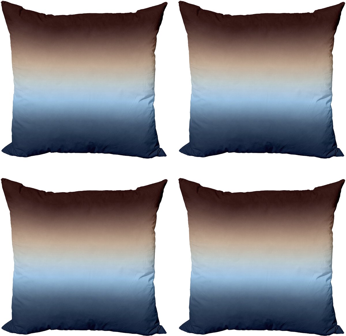 ABAKUHAUS Ombre Sierkussen Kussenhoes 4er Set, Stufenweise Farbe ändern Modern, Modern Accent Dubbelzijdige Digitale Print, 40 x 40 cm, Blauw Bruin