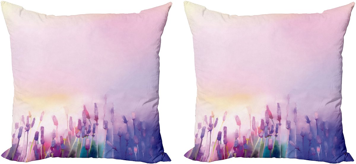 ABAKUHAUS Roze Sierkussenhoes Set van 2, Lavendel violette Bloemen, Modern Accent Dubbelzijdige Digitale Print, 40x40, Lila Lila