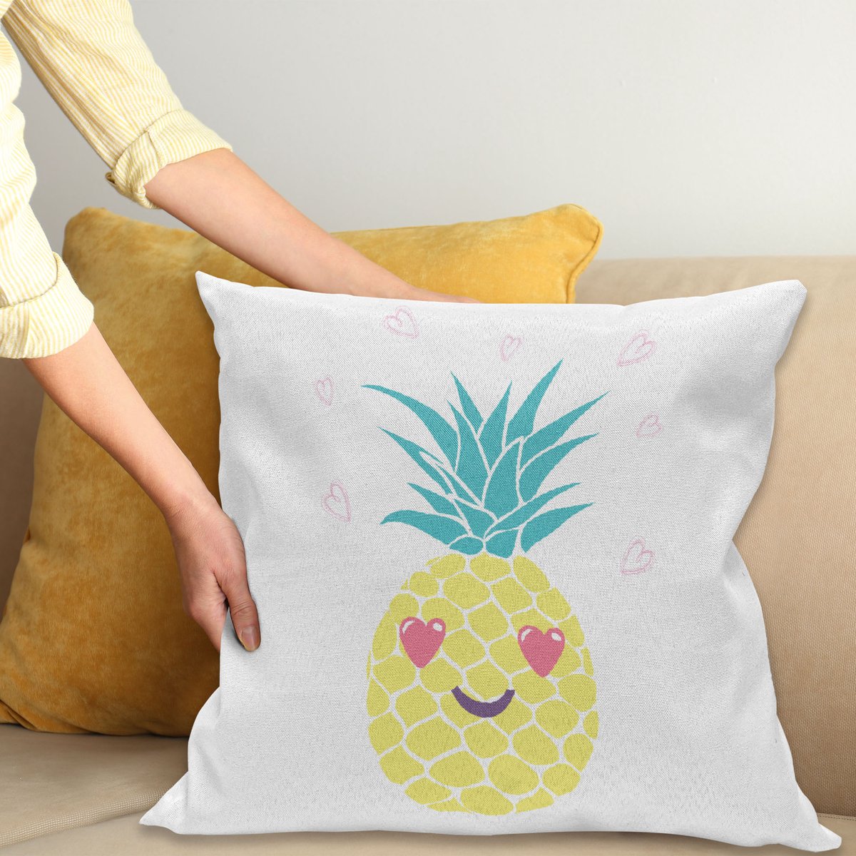 ABAKUHAUS Tropisch Kussenhoes, Hart-Ogen-Ananas, Met Ritssluiting, Wasbaar, Dubbelzijdige Digitale Print, Heldere Kleuren, Hoogwaardige Stof, 40 x 40 cm, Meerkleurig