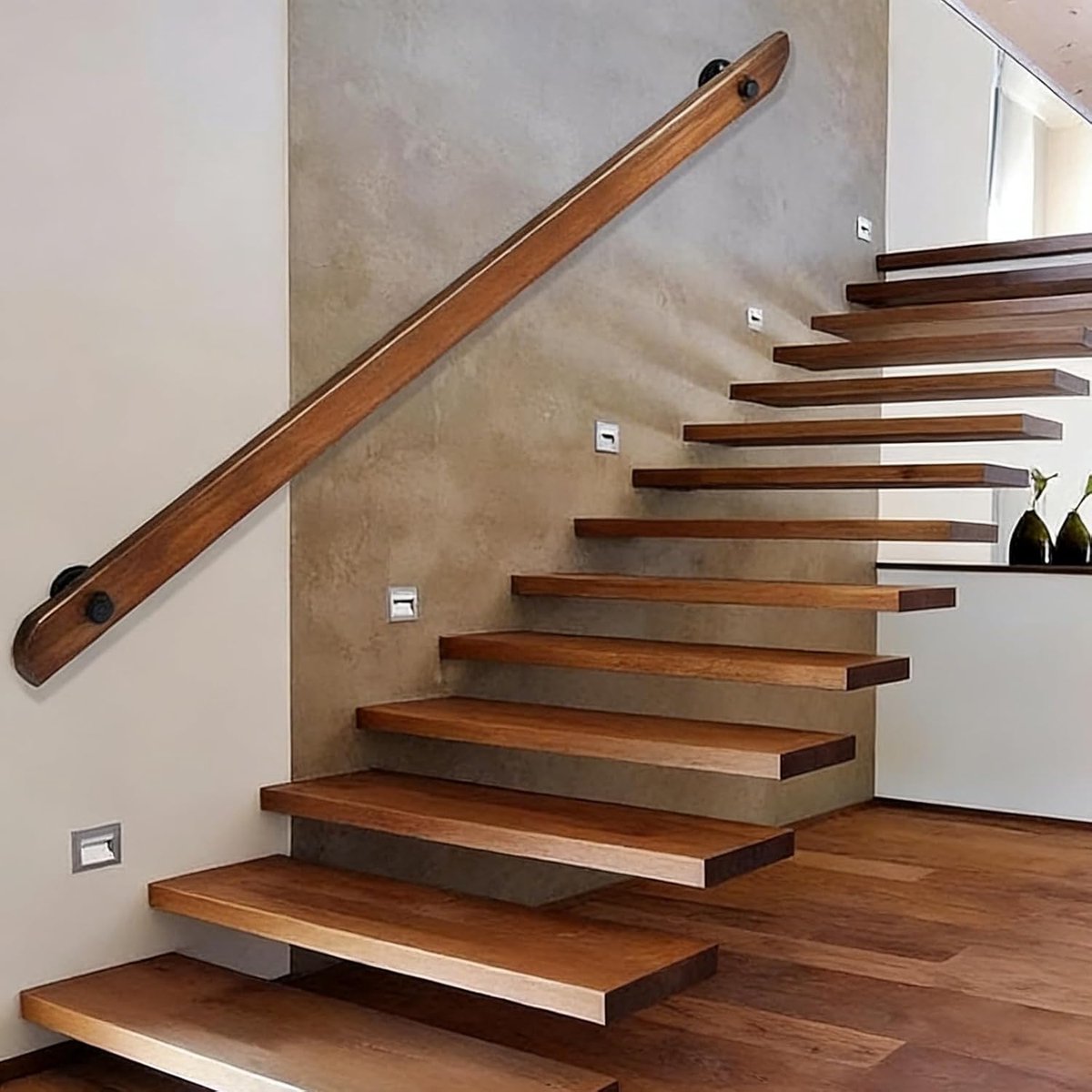 30-600cm houten leuning met beugels, antislip trapleuningen steunstang, tegen de muur ouderen en kinderen loft grijpstang kit voor binnen ziekenhuis thuis (B, 200cm)