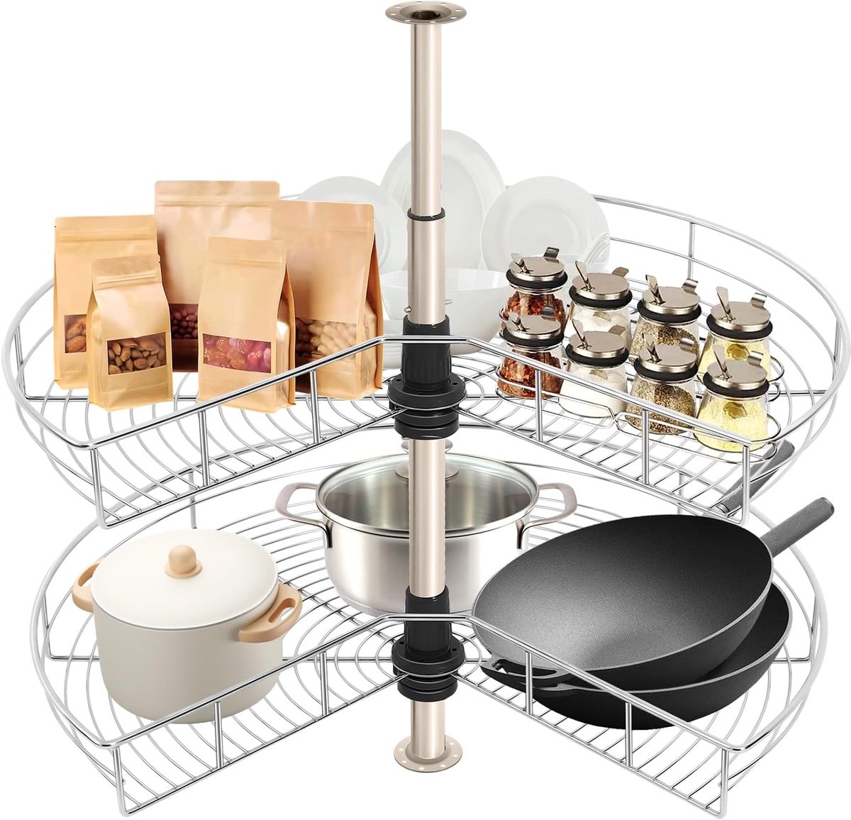 Hoekkast, zwenkbeslag voor keuken, draaiplanken voor hoekkast, draaikast met 2 draadmanden, 270° hoekdesign