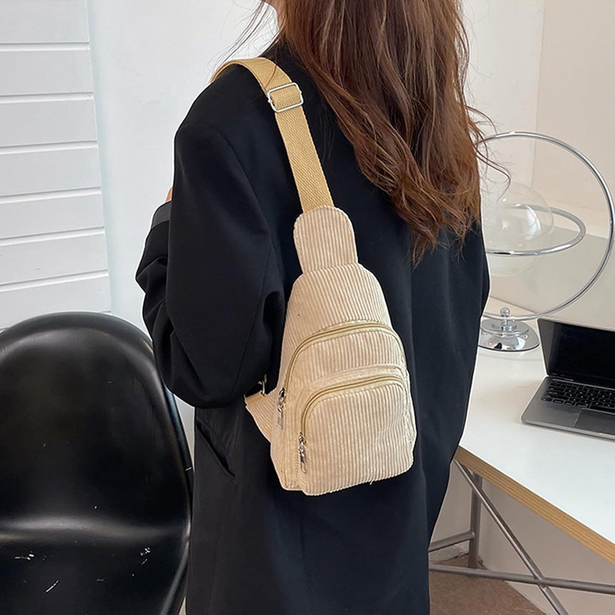 Crossbody voor dames, kleine borsttas, corduroy sling bag, veelzijdige borsttas met verstelbare schouderriem voor outdoor, sport, reizen, hardlopen, school, winkelen, wandelen