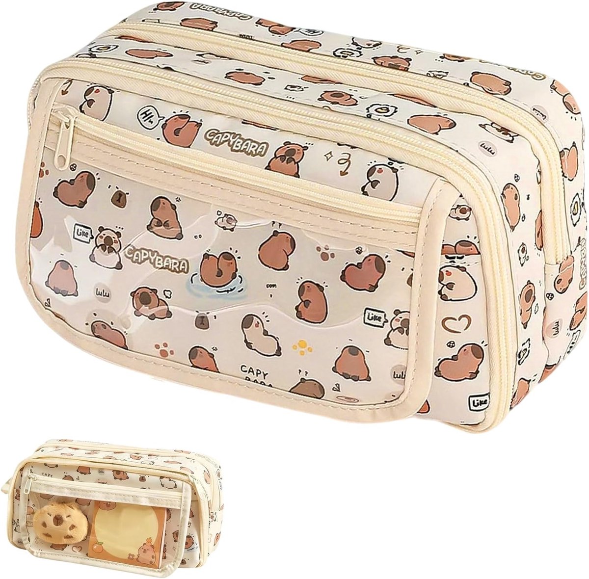 Pennenetui Met Vakken, Schattig Capybara Etui Voor Meisjes En Jongens, Schoolspullen, Draagbaar, Geschikt Als Cadeau Voor Kinderen En Studenten, Geel, 22 X 13 X 7 Cm