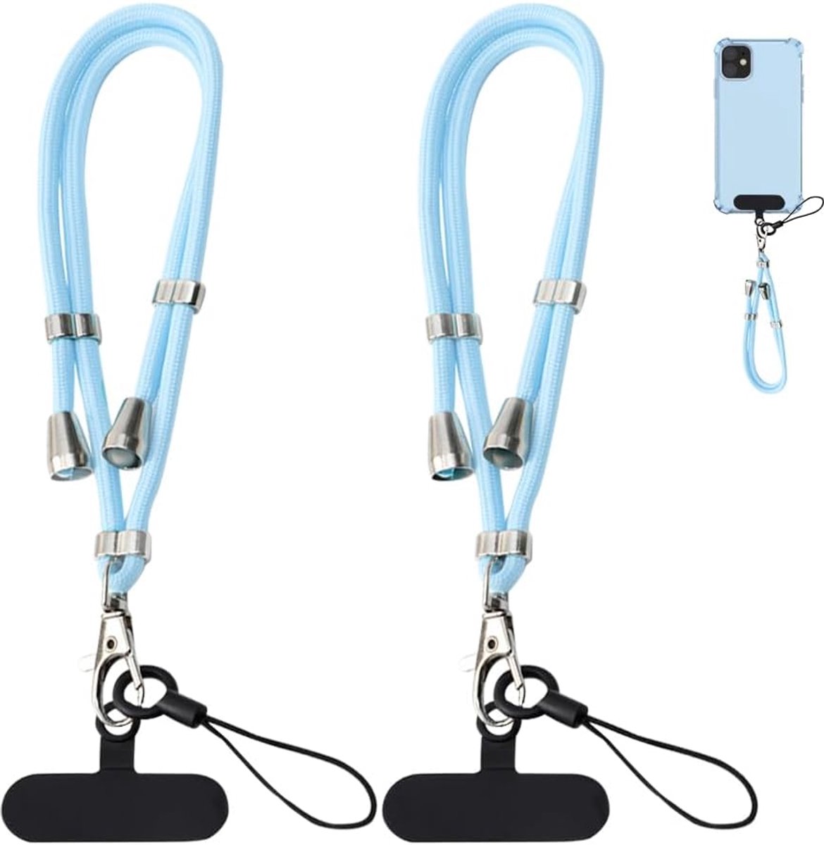 2 stuks telefoonkoord voor mobiele telefoon, verstelbaar, afneembaar, universeel, multifunctioneel, omhangkoord, robuust