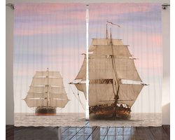 ABAKUHAUS Oceaan Gordijnen, Sailboat Gaff Bovenkant Sail Tall Houten Sailing Ships Golven Kunst Print Foto, 2-delige gordijnset voor woonkamer en slaapkamer, 280 cm B x 160 cm L, Crème