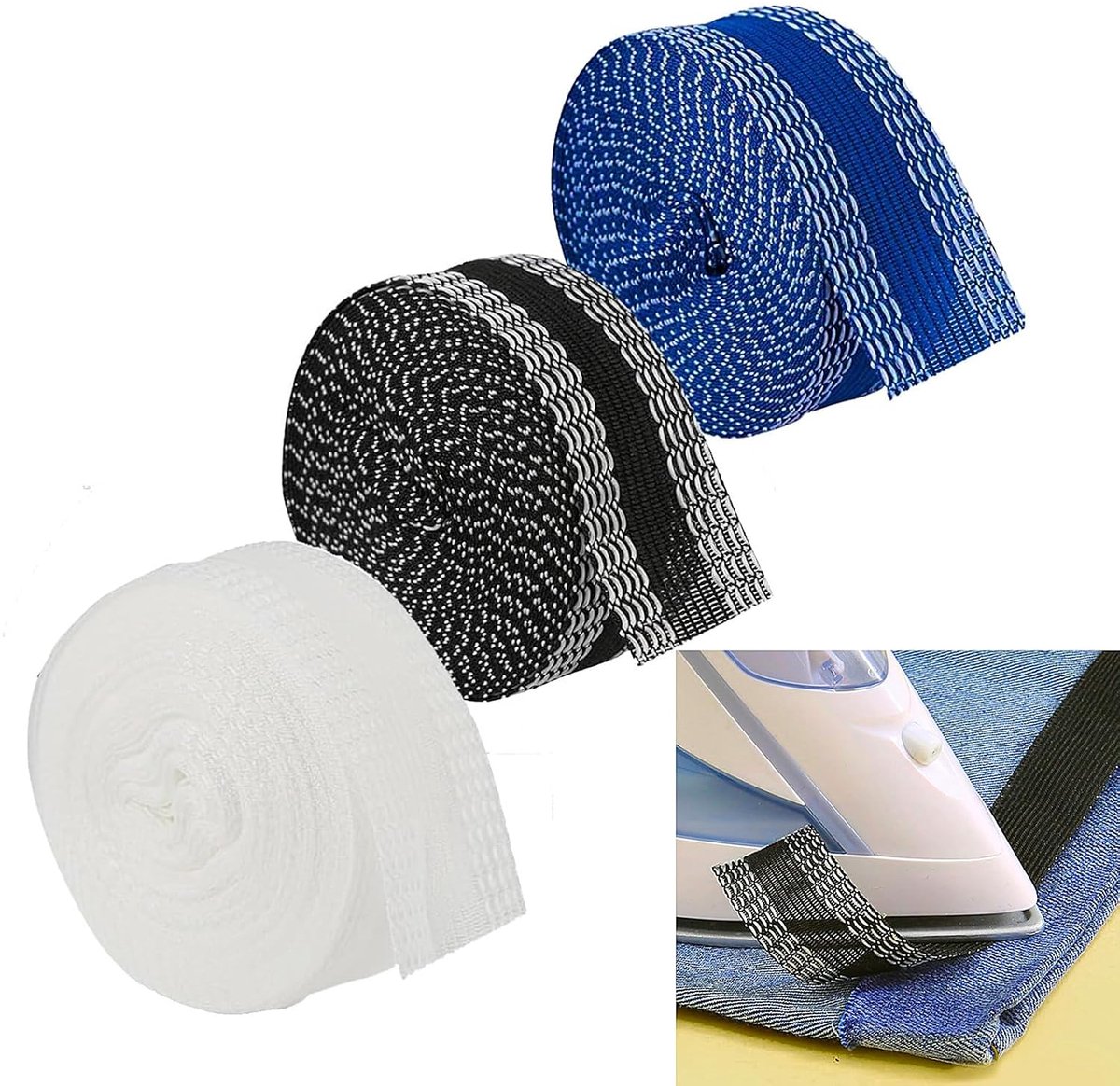 3 stuks 2,5 cm x 10 m zoomband om op te strijken, zelfklevende zoomband, 3 kleuren, strijkband voor kleding voor gordijnen en kledingstukken, broek inkorten zonder naaien